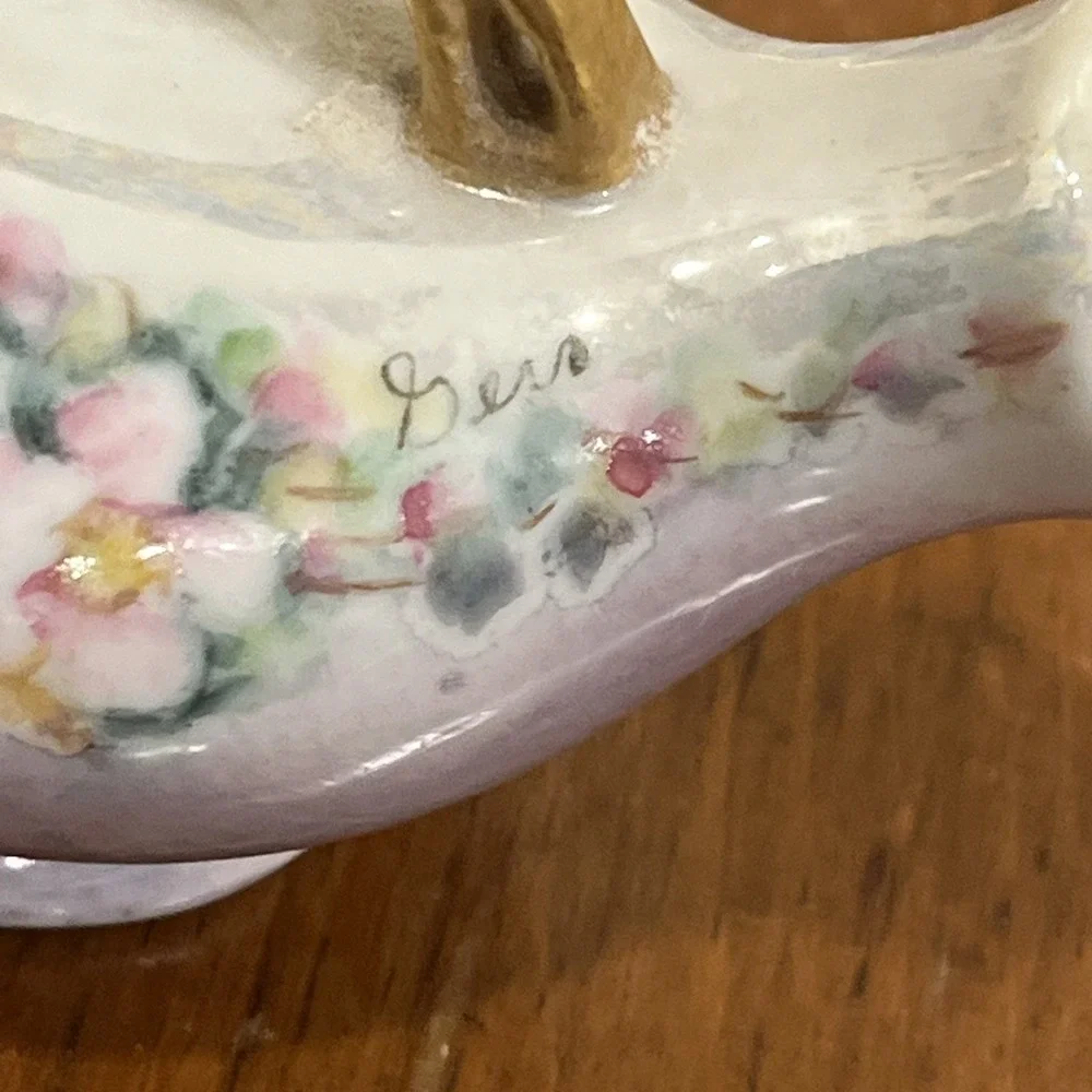 Vintage Porcelain One Piece Double Sided Shaker Hand Painted Flowers, Tray